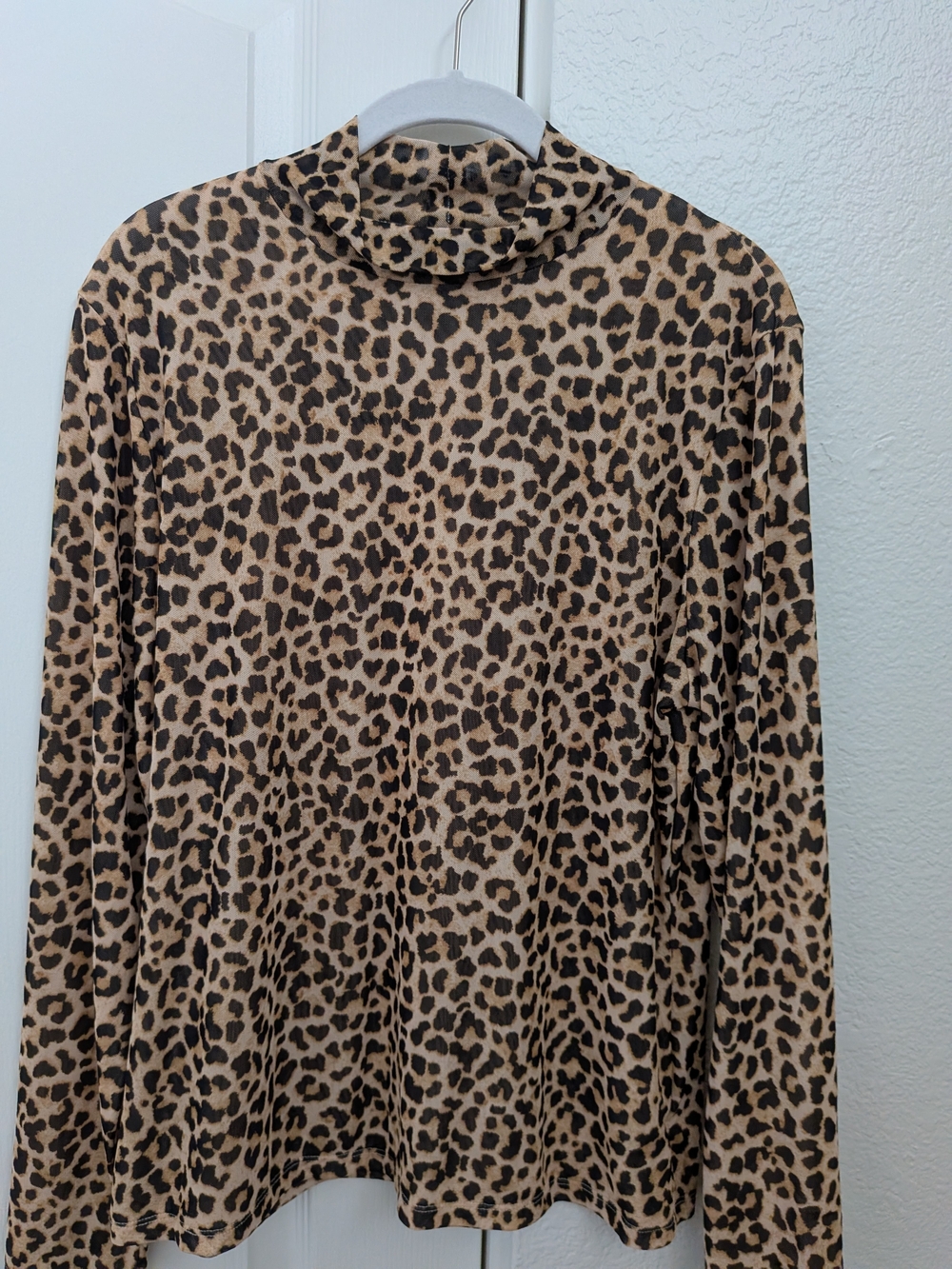 a new day Leopard Print Mock Neck Long Sleeve Top - Beige/Black